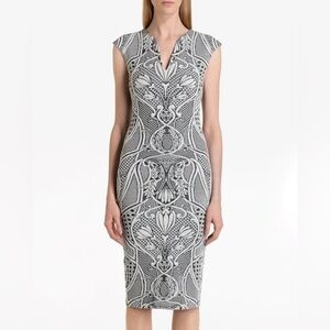Ted Baker London Black and White Sancha Jacquard Fitted Pencil Midi Dress size 0